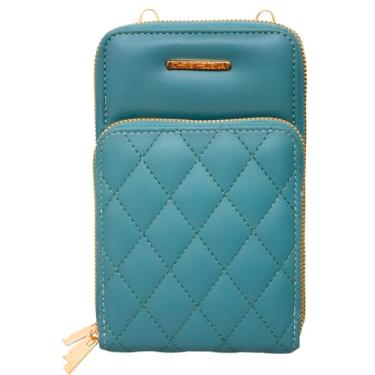 Imagem de Carteira Feminina Matelassê com 3 Compartimentos, Alça Ajustável, 18cm x 11cm, Azul