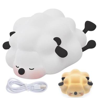 Imagem de Luminaria Abajur Led Ovelhinha Fofa Touch Muda De Cor Silicone USB Rec