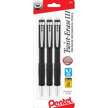 Imagem de Pentel Lapiseira 0,7 mm Twist Erase III, borracha torcida, grafite HB superpolímero pré-carregado, barril preto, pacote com 3