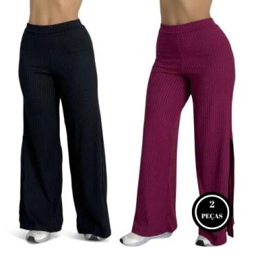 Imagem de Kit 2 Calça Feminina Wide Leg Pantalona Cintura Alta Tecido - c2 KIT 2