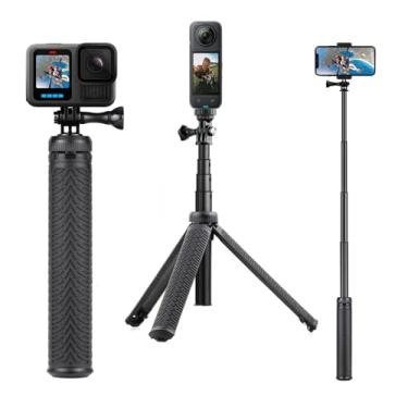 Imagem de Soonsun 3-em-1 Alumínio Telescópico Selfie Stick À Prova D'água Monopod Pole Aderência Mão com Tripé para GoPro Hero 8, 7, 6, 5, 4, 3, 2, 1, Fusão, Sessão, AKASO, Câmeras SJCAM e Celulares