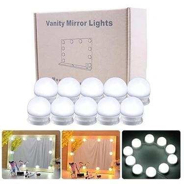 Imagem de Kit Luz Camarim Studio Profissional - 10 Lâmpadas LED com Brilho Ajustável, 3 Cores e USB | Iluminação Perfeita para Maquiagem e Vídeos