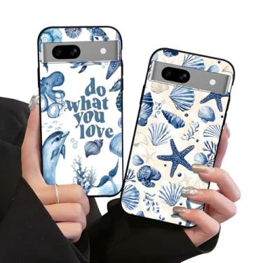 Imagem de Zrutru Pacote com 2 capas de telefone estéticas oceânicas para Google Pixel 7A 5G 15.5 cm, desenho fofo kawaii, concha, golfinho, estrela-do-mar, verão praia, capas para meninas e mulheres, capa