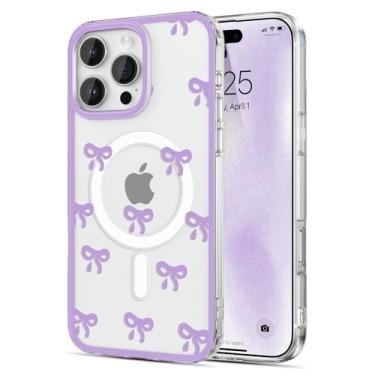 Imagem de EYZUTAK Capa magnética para iPhone 16 Pro Max, compatível com MagSafe, fita transparente com laço e laço estético, capa protetora de policarbonato elegante, fina, antiamarelamento, durável, para