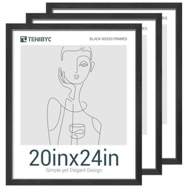 Imagem de TENIBYC Porta-retrato de 50 x 61 cm, pacote com 3, moldura de pôster de madeira preta texturizada, adequada para fotos, pôsteres e quebra-cabeças, pendurar na parede horizontal ou vertical