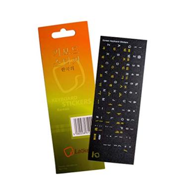 Imagem de Adesivo de teclado coreano para PC, laptop, teclado de computador (adesivo de teclado angul em fundo preto, letras amarelas/brancas)