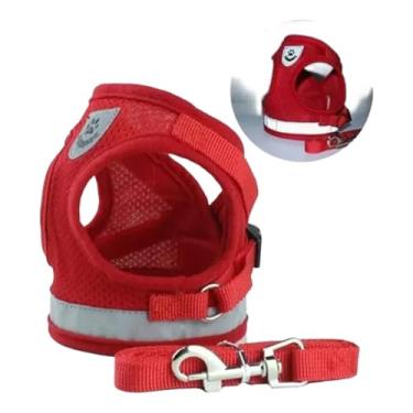 Imagem de Coleira Peitoral Para Cachorro gatos Pet Colete com Guia… (P, VERMELHO)