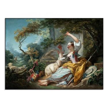 Imagem de LXURY Can Be Hung Famous Painting-With Black Framed-The Shepherdes- Canvas Prints-Reproduções em tela - Imagem de arte de parede para decoração de casa 60 x 84 cm moldura preta