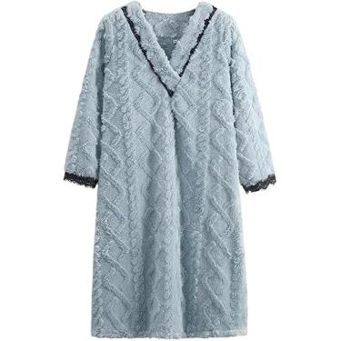 Imagem de Senhoras Roupões Camisola De Inverno Para Mulheres Flanela Velo Camisolas Quentes Coral Veludo Engrossar Bolsos Pijamas Pijamas De Inverno Roupas De Casa, A, M