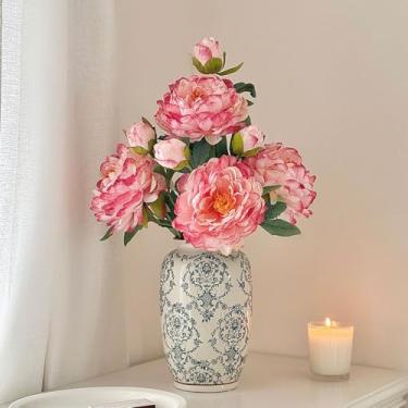 Imagem de Vaso de cerâmica vintage alto chinoiserie, vaso de flores decorativo de porcelana para mesa de sala de estar, prateleira de mesa de sala de estar, decoração retrô country