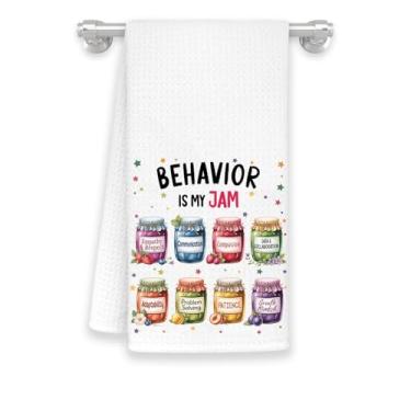 Imagem de Behavior is My Jam! Toalha de cozinha - Presentes para professores e especialistas em apoio ao comportamento no campo da educação especial - Presente adorável pote de geleia - Toalhas macias e