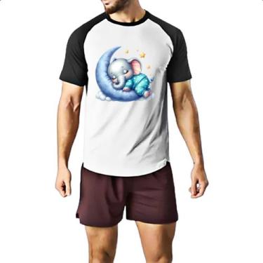 Imagem de Camiseta Raglan Cute Elefante dormindo na Lua - Alearts, GG