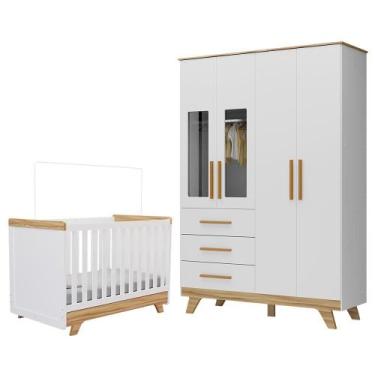 Imagem de Jogo de Quarto Infantil Retrô Janelas Guarda Roupa e Berço - Móveis Pe