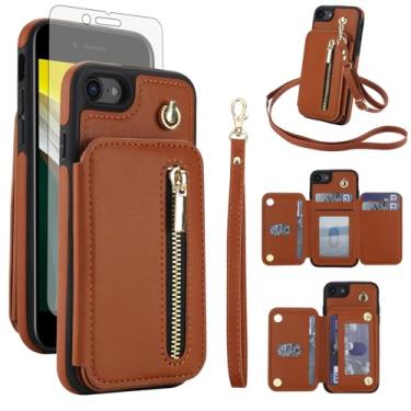 Imagem de Capa de telefone para iPhone 7/8/SE 2020/2022 RFID carteira celular e protetor de tela alça transversal suporte para cartão de crédito iPhone7 iPhone8 7s 8s i SE2020 SE2022 2/2nd/3/3ª geração mulheres