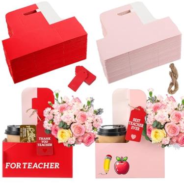 Imagem de MotiMind Pacote com 100 porta-bebidas com 2 xícaras com alça porta-copos de papelão Kraft portátil para Dia dos Namorados Dia das Mães Dia dos Professores para bebidas quentes e frias Caddy de café