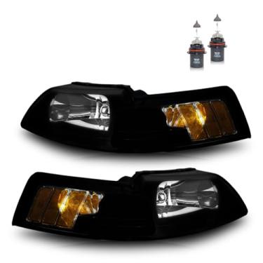 Imagem de Vizotae Conjunto de faróis para substituição de farol de halogênio Ford Mustang 1999-2004, farol alto/baixo com lâmpadas, lado do motorista e do passageiro