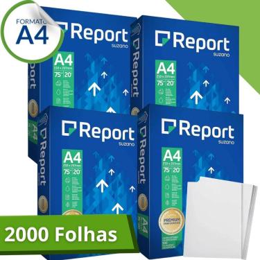 Imagem de Kit 4 Resma Papel A4 de 500 Folhas Sulfite Premium 75g Total 2000 Folhas Report. Cor Branco