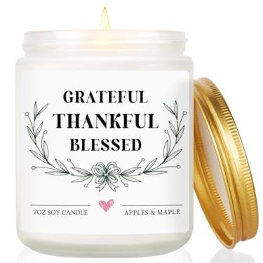 Imagem de Vela de outono para mulheres e homens, grateful Thankful Blessed Candle - perfume de bordo de maçã, presentes de agradecimento para anfitriã amiga professora, decorações de outono de ação de graças