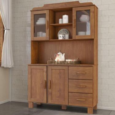 Imagem de Armário de Cozinha Cristaleira 123cm 3 Gavetas Giana Castanho F07 - Mp