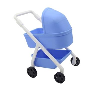 Imagem de YIJU Carrinho de bebê para casa de bonecas em escala 1/12, mini berço de bebê, boneca realista, carrinho de bebê, brinquedo para decoração de berço, Azul