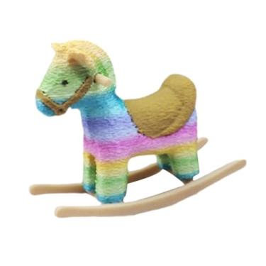 Imagem de YIJU Miniatura de casa de bonecas, cavalo de balanço, móveis para casa de bonecas, escultura, acessório, brinquedo de berçário, ornamento de mesa, Arco-íris
