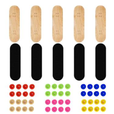 Imagem de DisplayMore 5Pcs Premium Wooden Fingerboard Deck - Includes 5Pcs Tape Prolific Foam Tape & 48 Multicolour Wheels, The Classic - 30mm x 100mm - Pre-Drilled Holes Size - Five Plies Wood Veneer