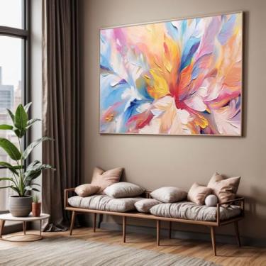 Imagem de Quadro com Moldura Sala Quarto Abstrato Colorido Cores Claras Decorativo Horizontal Grande Hall