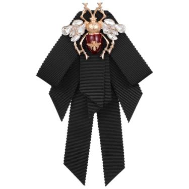 Imagem de ABOOFAN Broche de gravata borboleta retrô cristal abelha animal broche corpete pré-amarrado gravata borboleta lapela broche camisa gravata jabot gola gravata para mulheres uniforme (preto), Preto, 15X10CM