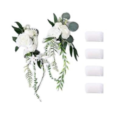 Imagem de Badiman Encosto de cadeira de casamento com flores, decoração de corredor para cerimônia de casamento, flores de banco para eventos de noivado, cenário de, Branco