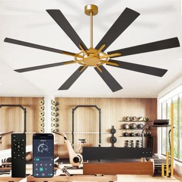 Imagem de BvenuBigLite Ventilador de teto grande sem luz: Ventiladores de teto externos modernos de 72 polegadas 8 lâminas com controle remoto de aplicativo - Ventilador grande dourado preto sem luz interna