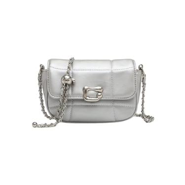 Imagem de Verdusa Bolsas de ombro femininas Y2K metálicas com alça magnética e alça de corrente leve, Prata, one_size, Macio