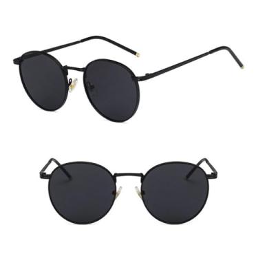 Imagem de HPIRME Óculos de sol da moda para pesca, armação de metal, redondo, feminino, masculino (preto, cinza)