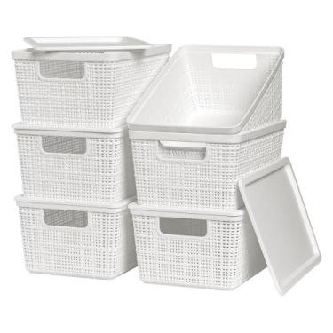 Imagem de Cestos de armazenamento Werlors Plastic com tampas, pacote com 6 unida