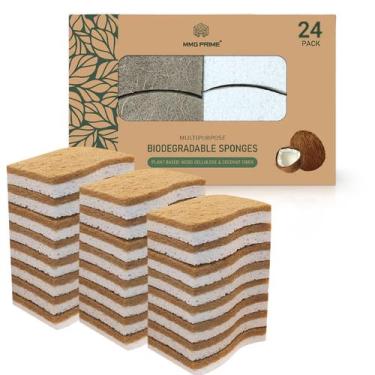Imagem de Esponja de cozinha MMG Prime Natural, pacote com 24 unidades, biodegra