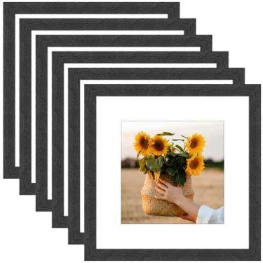 Imagem de Porta-retratos VMUZEDER Rustic Black Wood 8x8, conjunto de 6
