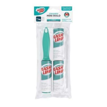 Imagem de Mini Rolo Adesivo + 2 Refis Tira Pelos 30 folhas Flash Limp