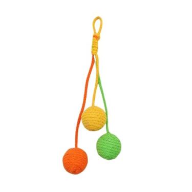 Imagem de IEUDNS Bola de sisal para gatos, brinquedo interativo para gatos, suprimentos para animais de estimação, proteção para móveis, exercício, arranhador, corda, Amarelo Laranja Verde