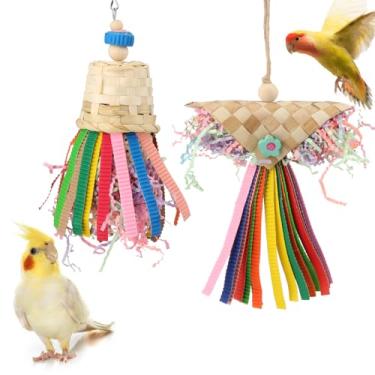Imagem de Wontee Pássaro colorido amassado brinquedos de forrageamento bola de sola natural para papagaios, calopsitas conures periquitos Senegal (brinquedos trituradores (pacote com 2))