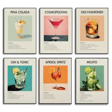 Imagem de Fetyiu Pôster De Coquetel Retrô, Arte Parede Vintage Para Bar, Conjunto 6 Impressões, Decoração, Carrinho Descolada, Imagem Estética, Pintura Em Tela Colorida E Elegante Sala Jantar, Cozinha, 8 X 10