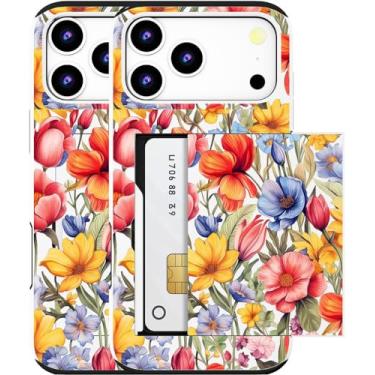 Imagem de MUQR Capa compatível com Phone 17 Pro com porta-cartão fofo - Design Kawaii proteção contra quedas de grau militar capa carteira robusta para mulheres (flor de hibisco botânico branco)
