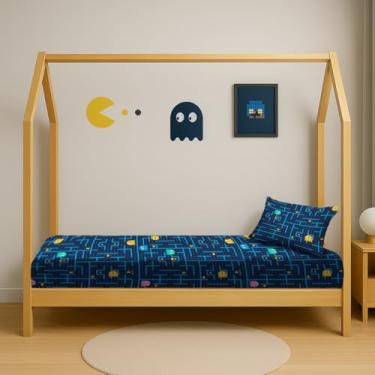 Imagem de Jogo Lençol Mini Cama Montessoriana 70x150 com Elástico + Fronha 2 Peças Infantil Variados (Pac Pac Gamer)