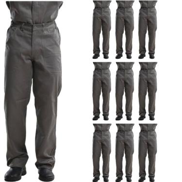Imagem de Kit 05 Calças Profissional Uniforme Trabalho Pesado Brim Metade Elástico