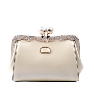Imagem de BRANGIO Italy Clutch – Bolsa de noite com pérola Kiss-Lock, enfeites florais de cristal | Empresa dos EUA é enviada de L.A., Prata