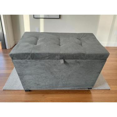 Imagem de Puff Baú Estofado Em Suede 68 Cm Para Sala, Quarto Em Mdf - Cinza