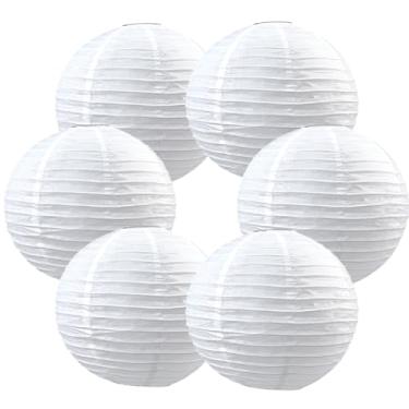 Imagem de GORGECRAFT 6 peças de lanternas decorativas de papel branco chinês japonês pendurado bola redonda aniversário casamento lanterna com moldura de ferro para decoração de casa jardim restaurante interior