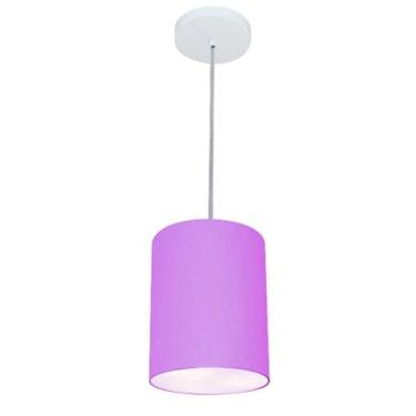 Imagem de Lustre Pendente Cilíndrico Md-4012 Cúpula Em Tecido 18x25cm Lilás - Bivolt