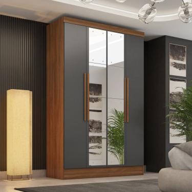 Imagem de Guarda-roupa 4 Portas 3 Gavetas com Espelhos Sevilla Premium Espresso Móveis Cinamomo/Cinza