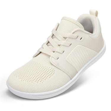 Imagem de mysoft Tênis feminino com bico largo e bico descalço – Tênis minimalista de queda zero com palmilha removível para joanetes, caminhadas e treinamento, Bege, 8 Wide