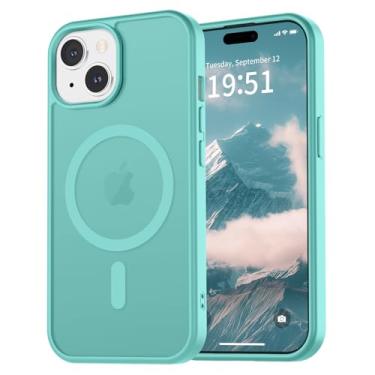 Imagem de vnnink Capa para iPhone 15, capa para iPhone 14/iPhone 13, capa de celular translúcida fosca magnética de grau militar, proteção translúcida, à prova de choque, azul e verde