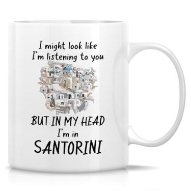 Imagem de Retreez Caneca de viagem engraçada – Caneca In My Head I'm in Santorini – Caneca de café ou chá de cerâmica de 325 ml – Presente hilário para amantes da Grécia, fãs de Santorini, viajantes, nômades
